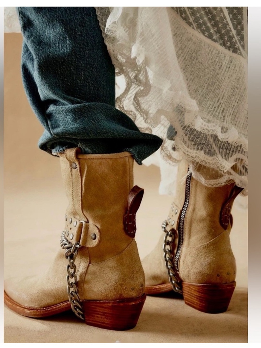 Free People Aiden Chain Boots Camel oiled suede - Picture 2 of 12